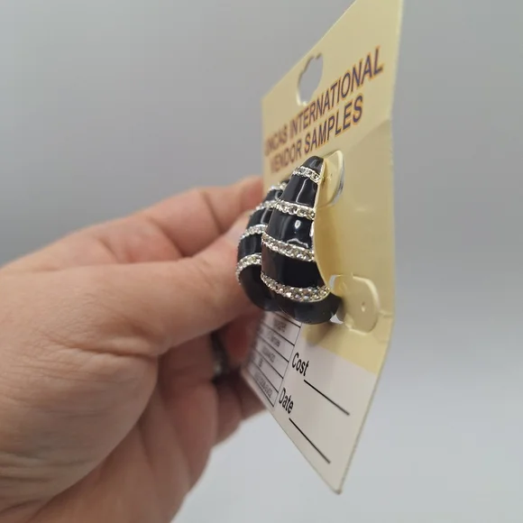 Black & Silver Statement Earrings | Rhinestone Enamel Stud Earrings | Bold - Picture 3 of 6